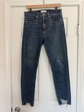 LOFT Dark Wash Ankle Crop Jeans with Distressed Hem
